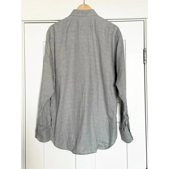 Thomas Dean Mens Pima Cotton Gray Plaid Flip Cuffs Casual Shirt L - Picture 2 of 8